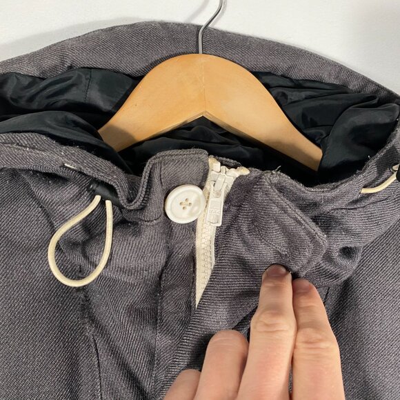 Beams Button Up Wool Hooded Utility Puffer Parka Gray mens size JPN medium - Picture 5 of 11